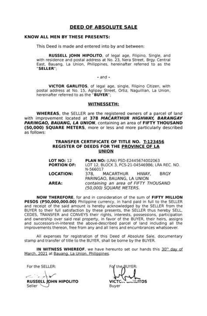 How much is the cost of deed of sale in Philippines?